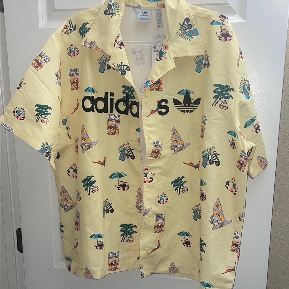 adidas Pale Yellow Tropical Print Short Sleeve Shirt & Shorts